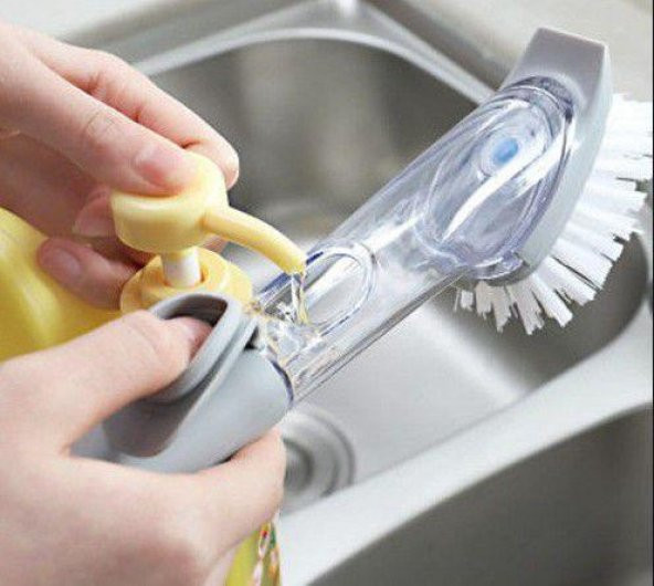 3 Başlıklı Deterjan Hazneli Bulaşık Fırçası Lavabo Fırçası - Resim 3