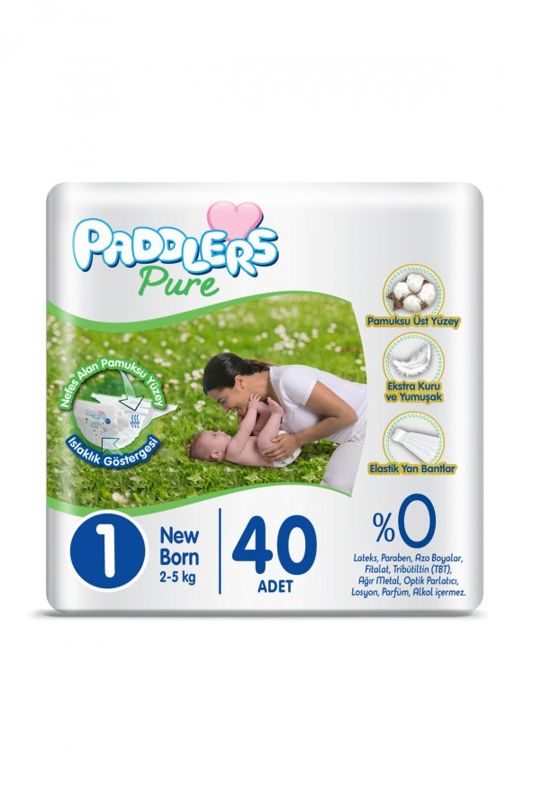 Paddlers Pure Bebek Bezi 1 Numara Yenidoğan 40 Adet (2-5 Kg) Eko Paket - Resim 5