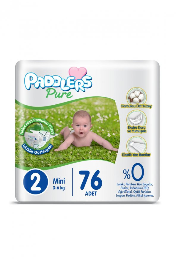 Paddlers Pure Bebek Bezi 2 Numara Mini 76 Adet (3-6 Kg) Jumbo Paket - 5