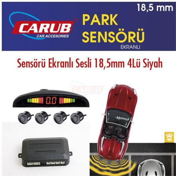 CARUB Park Sensörü Ekranlı Sesli 18,5mm 4Lü Siyah