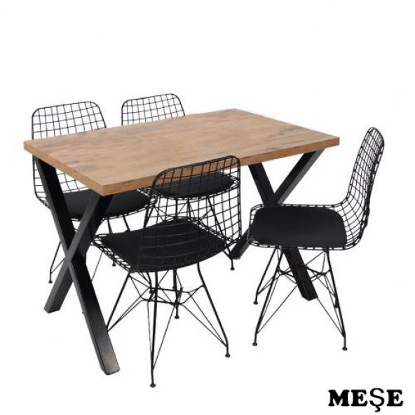 Masa Sandalye Takımı X Ayaklı Masa Tel Sandalye Mutfak Masası Bahçe Balkon Masası - 3