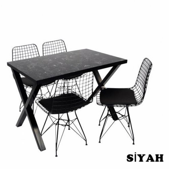 Masa Sandalye Takımı X Ayaklı Masa Tel Sandalye Mutfak Masası Bahçe Balkon Masası - 4
