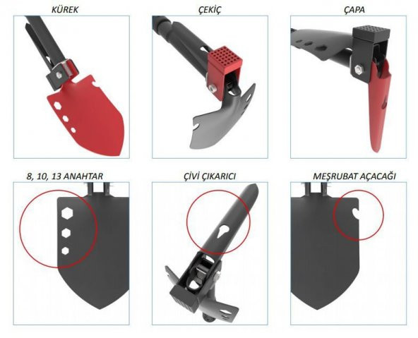 Multitools Portatif Kazma Kürek 1.sınıf kalite - Yerli Üretim - 4