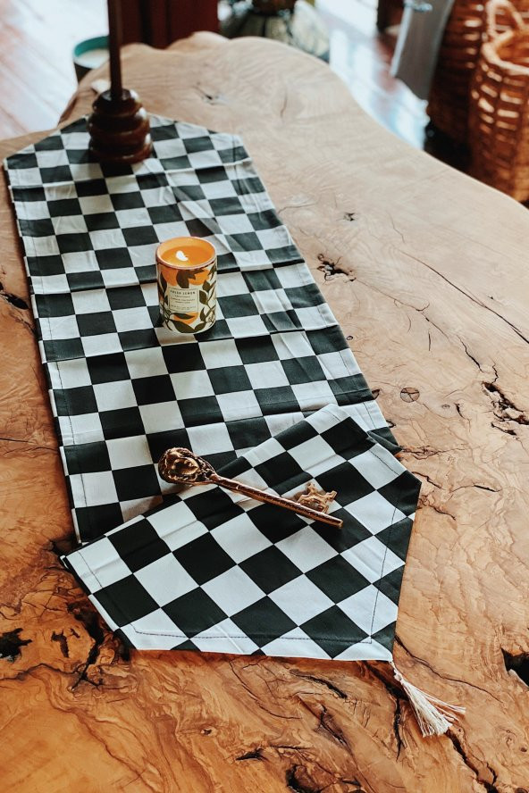 Damalı Duck Keten Runner