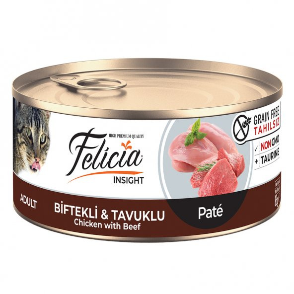 Felicia Tahılsız 85 gr Konserve Biftekli-Tavuklu Kıyılmış Yaş Kedi Maması 24 Adet - 3