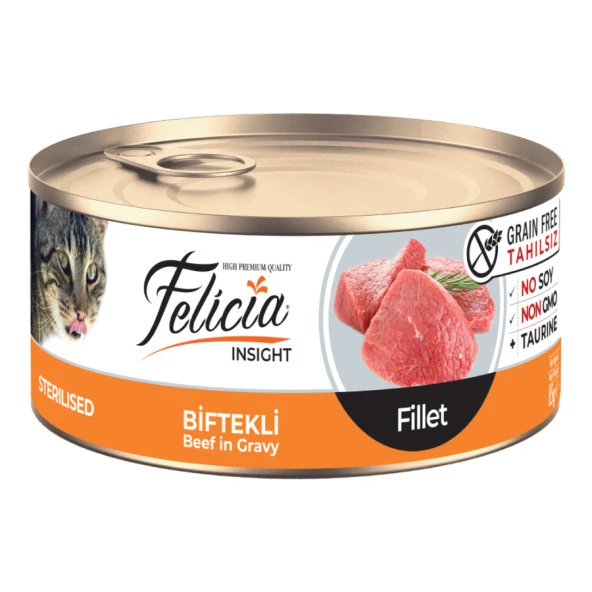 Felicia Tahılsız 85 gr Konserve Sterilised-Biftekli Fileto Yaş Kedi Maması 24 Adet - Resim 2