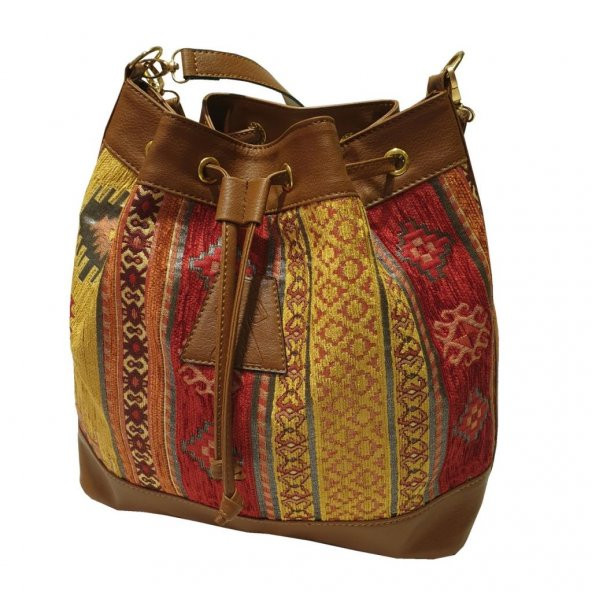 Sarı Kilim Desenli Torba Model Bayan El ve Omuz Çantası - 3