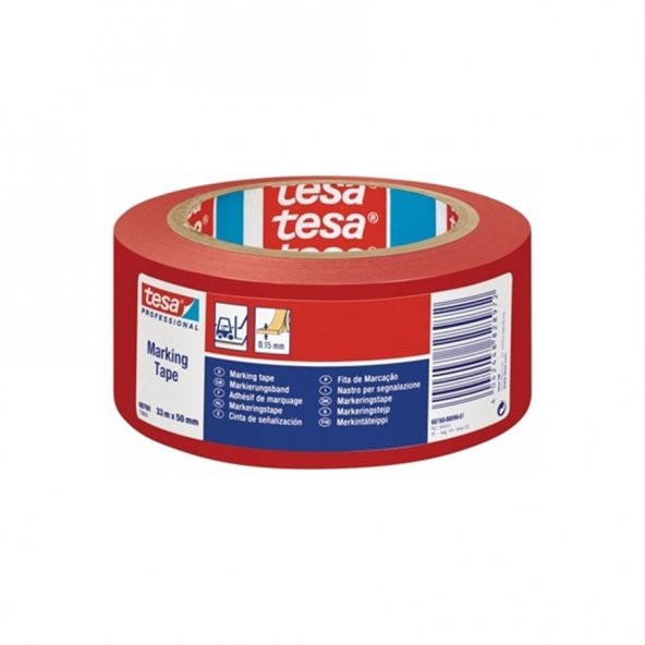 Tesa İkaz Bandı Yer İşaretleme Kırmızı 33x50 60760-00096-15 - 1