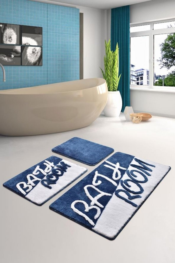 Chilai Home Bathroom 3lü Set Klozet Takımı Banyo Paspası Mavi