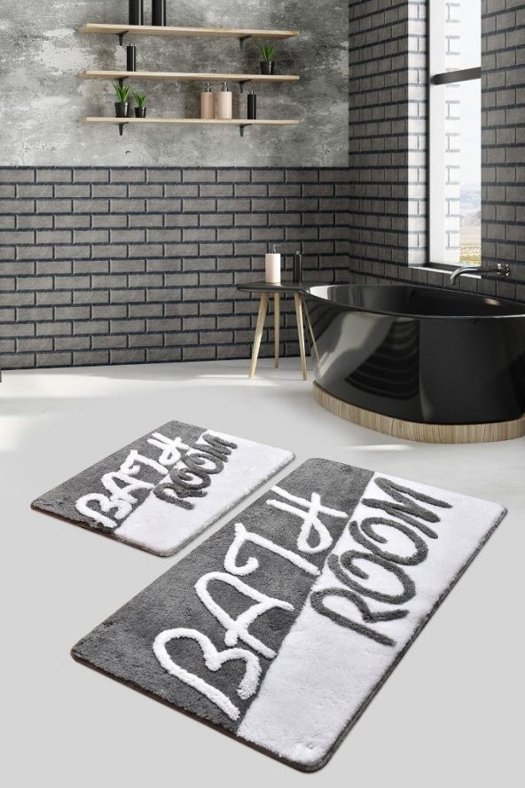 Chilai Home Bathroom 2li Set Klozet Takımı Banyo Paspası Gri