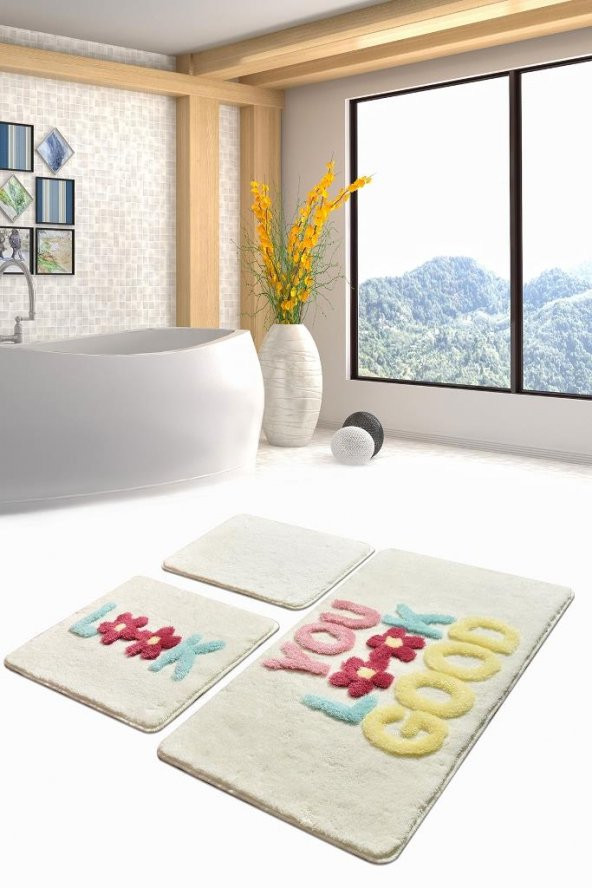 Chilai Home Look 3lü Set Klozet Takımı Banyo Paspası Ekru