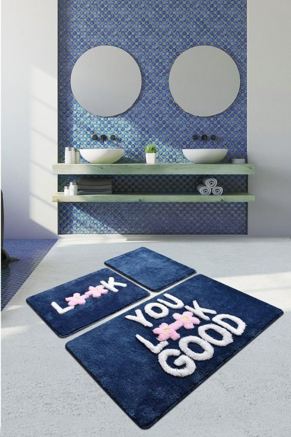 Chilai Home Look 3lü Set Klozet Takımı Banyo Paspası Mavi