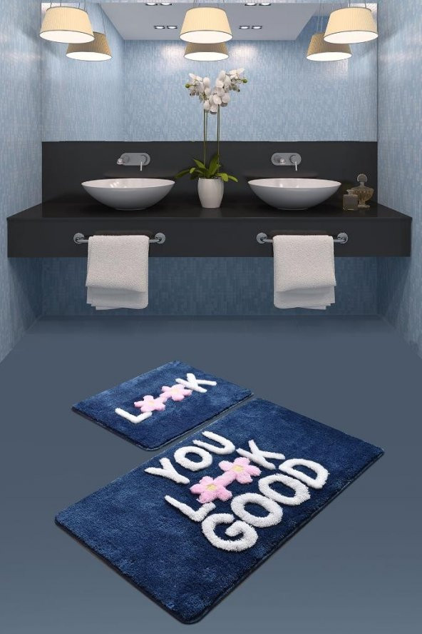 Chilai Home Look 2li Set Klozet Takımı Banyo Paspası Mavi
