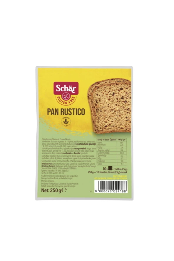 Schar Pan Rustico Glutensiz Çok Tahıllı Ekmek 250 gr