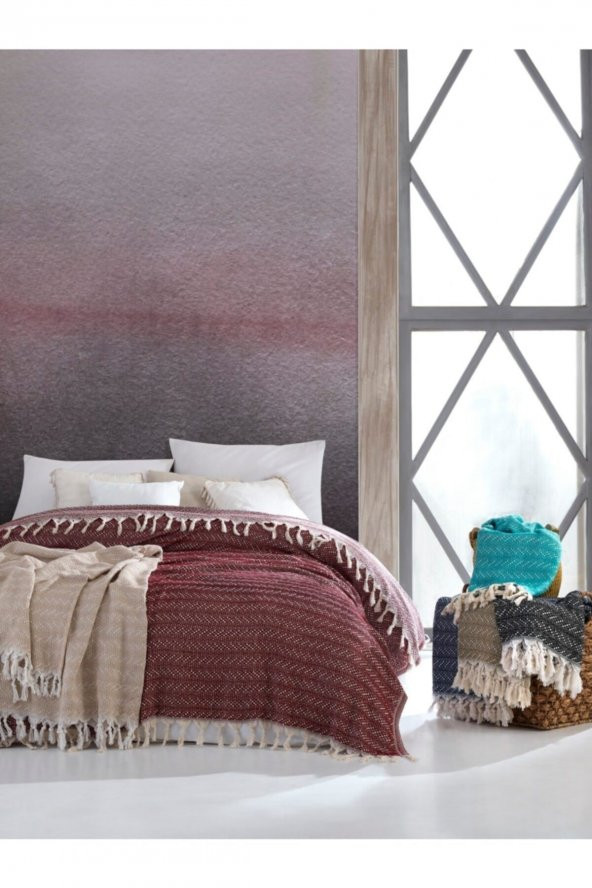 Cotton Box Çift Kişilik Saçaklı Pike - Bordo Krem - 2