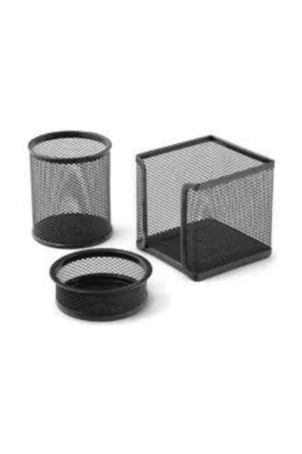 Globox Masa Seti Ataşlık-Kağıtlık-Kalemlik 3 LÜ Metal Perforeli Siyah 6643