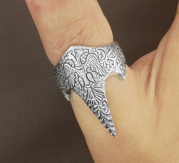 925 Ayar Gümüş Özel Selçuklu Kartallı Zihgir Yüzüğü - Resim 5