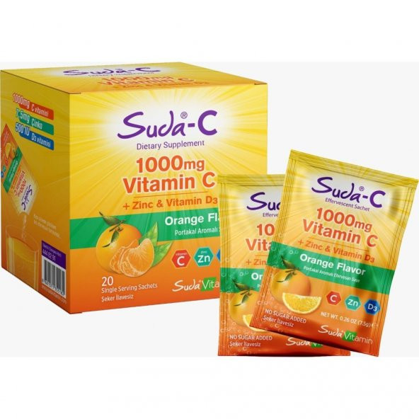 Suda-C Vitamin C Orange 1000 mg + Zinc + D3 20 Saşe