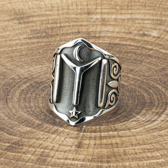 Ay Yıldız Kayı Boyu Zihgir Gümüş Yüzük ürün görseli