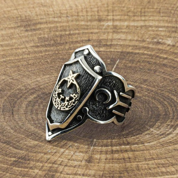 925 Ayar Gümüş Ay Yıldız Başparmak Zihgir Yüzüğü ürün görseli 1