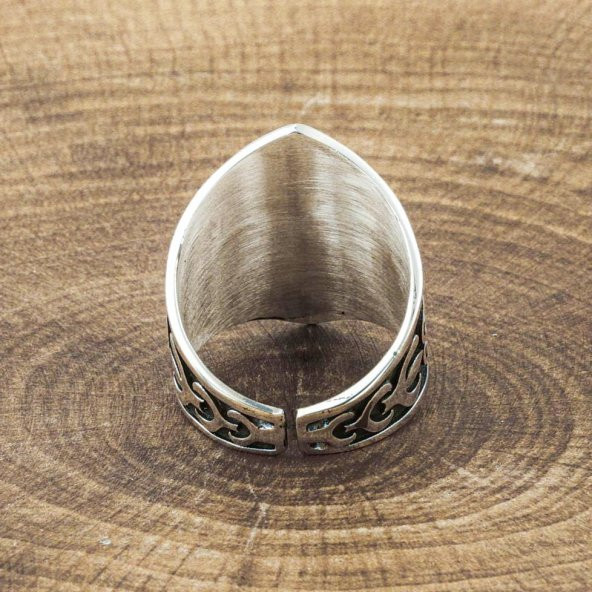 Ay Yıldız Kayı Boyu Zihgir Gümüş Yüzük - Resim 3