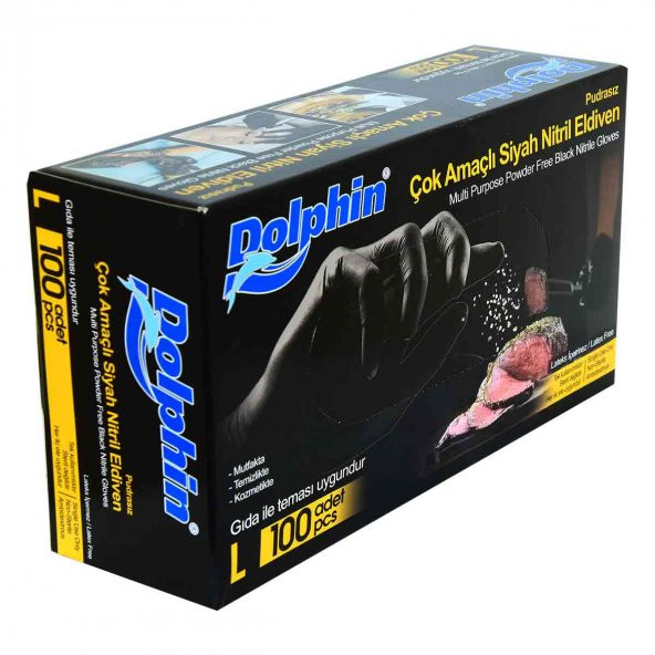 Dolphin Pudrasız Siyah Nitril Eldiven Büyük Boy (L) 100 Lü Paket - 2