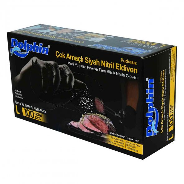 Dolphin Pudrasız Siyah Nitril Eldiven Büyük Boy (L) 100 Lü Paket - 3