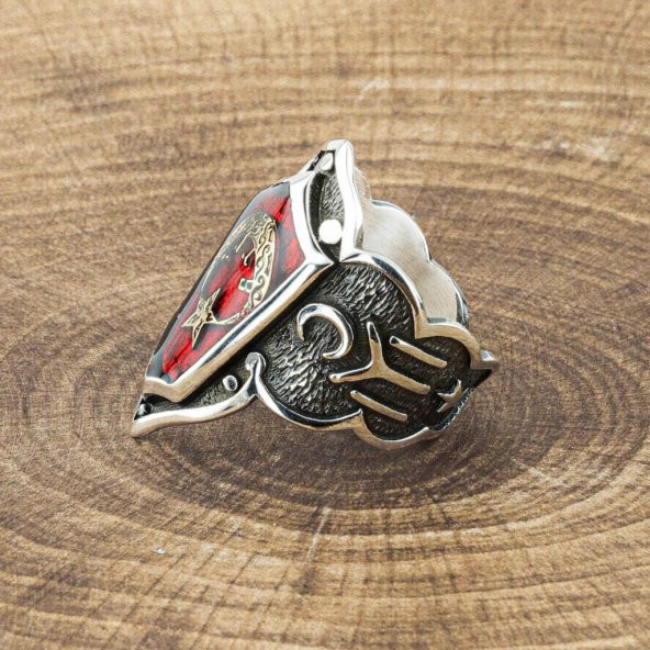 925 Ayar Gümüş Ay Yıldız Başparmak Zihgir Yüzüğü - Resim 2