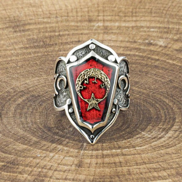 925 Ayar Gümüş Ay Yıldız Başparmak Zihgir Yüzüğü - Resim 4