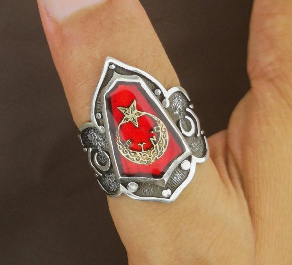 925 Ayar Gümüş Ay Yıldız Başparmak Zihgir Yüzüğü - Resim 5