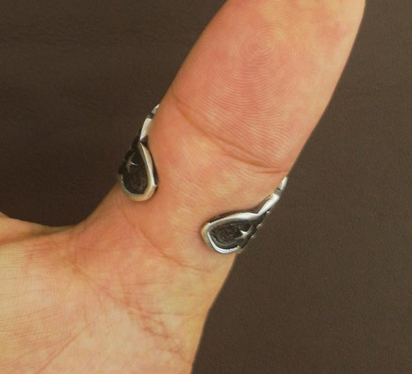 925 Ayar Gümüş Ay Yıldız Başparmak Zihgir Yüzüğü - Resim 6