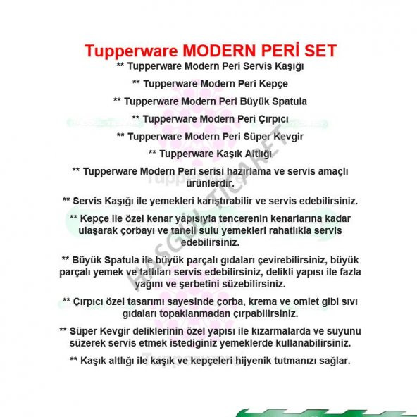 Tupperware MODERN PERİ SET KAŞIK-KEPÇE-SPATULA-ÇIRPICI-KEVGİR HSGL - 3