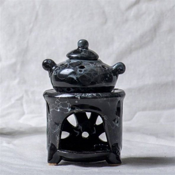 Dekoratif Demlik Çaydanlık Tasarımlı Buhurdanlık Siyah