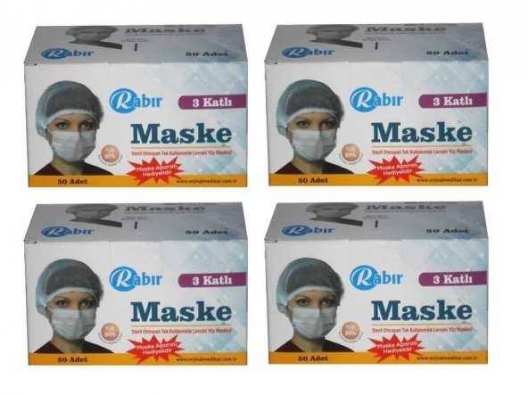 Rabır Telli Cerrahi Maske 3 Katlı 200 Adet (Aparat Hediyeli) - 1
