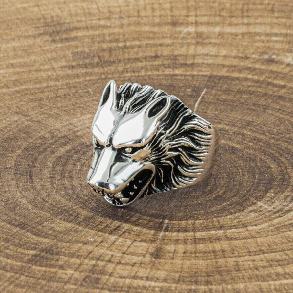 925 Ayar Gümüş Kurt Kafası Desenli Yüzük ürün görseli