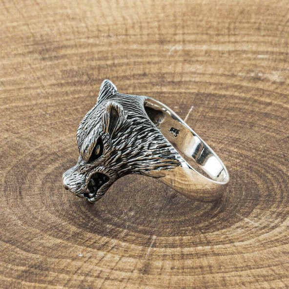 925 Ayar Gümüş Kurt Kafası Motifli Yüzük - Resim 2