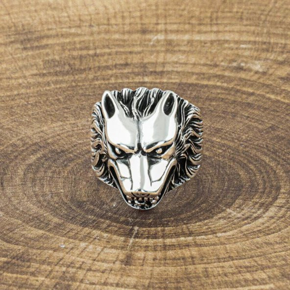 925 Ayar Gümüş Kurt Kafası Desenli Yüzük - Resim 4