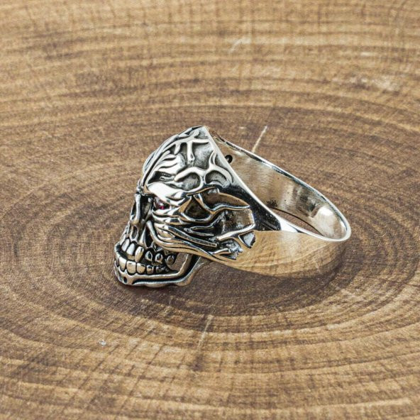 925 Ayar Gümüş Kuru Kafa Motifli Yüzük - Resim 2