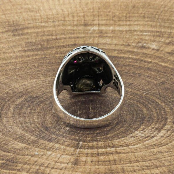 925 Ayar Gümüş Kuru Kafa Motifli Yüzük - Resim 3