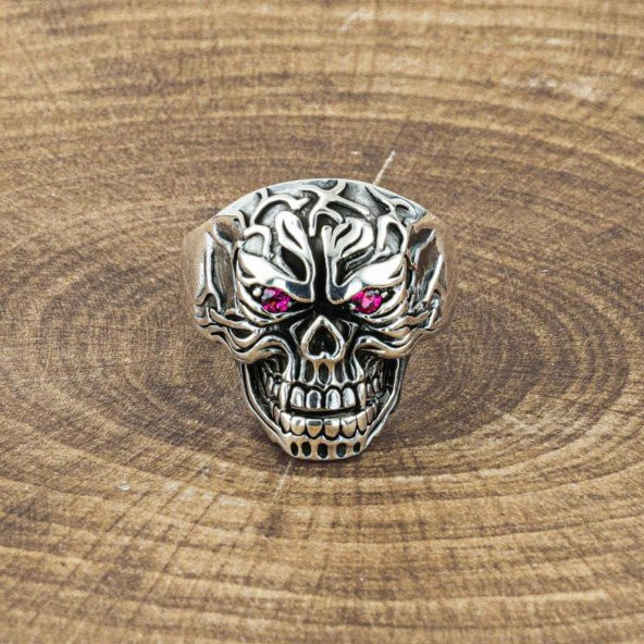 925 Ayar Gümüş Kuru Kafa Motifli Yüzük - Resim 4