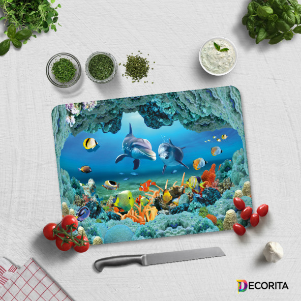 DECORITA Cam Kesme Tahtası - Akvaryum Desen - 3