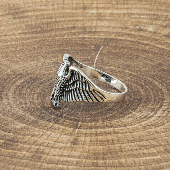 925 Ayar Gümüş Kartal Motifli Yüzük - Resim 2