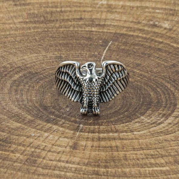 925 Ayar Gümüş Kartal Motifli Yüzük - Resim 4