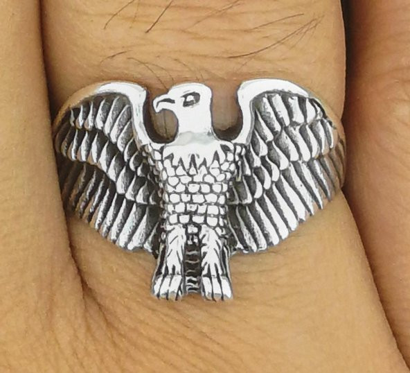 925 Ayar Gümüş Kartal Motifli Yüzük - Resim 5