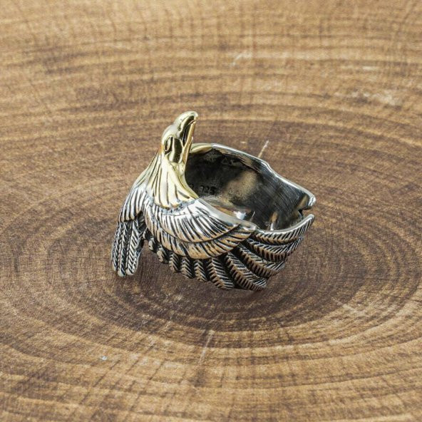 925 Ayar Gümüş Kartal Motifli Kanatlı Yüzük - Resim 2