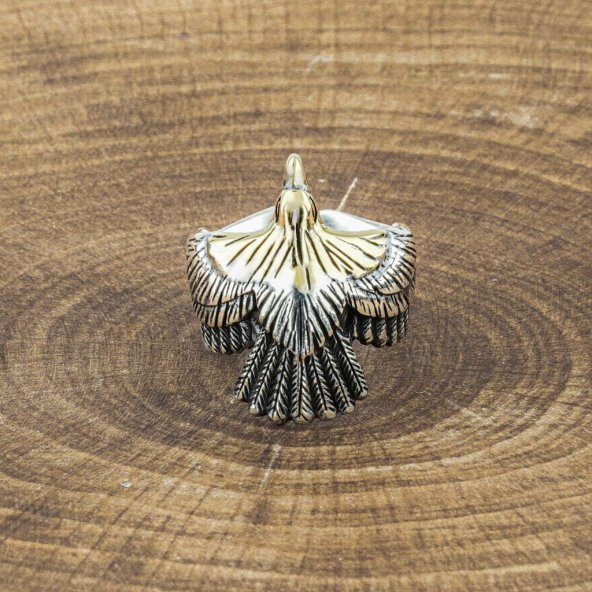 925 Ayar Gümüş Kartal Motifli Kanatlı Yüzük - Resim 4