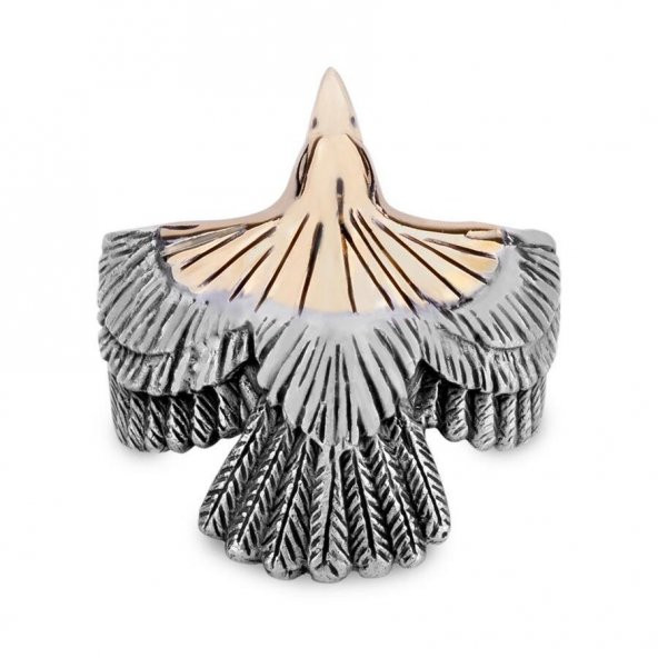 925 Ayar Gümüş Kartal Motifli Kanatlı Yüzük - Resim 6