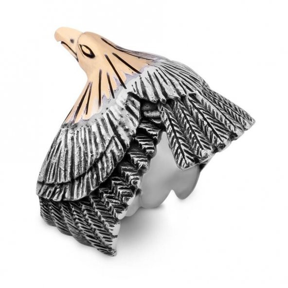 925 Ayar Gümüş Kartal Motifli Kanatlı Yüzük - Resim 7