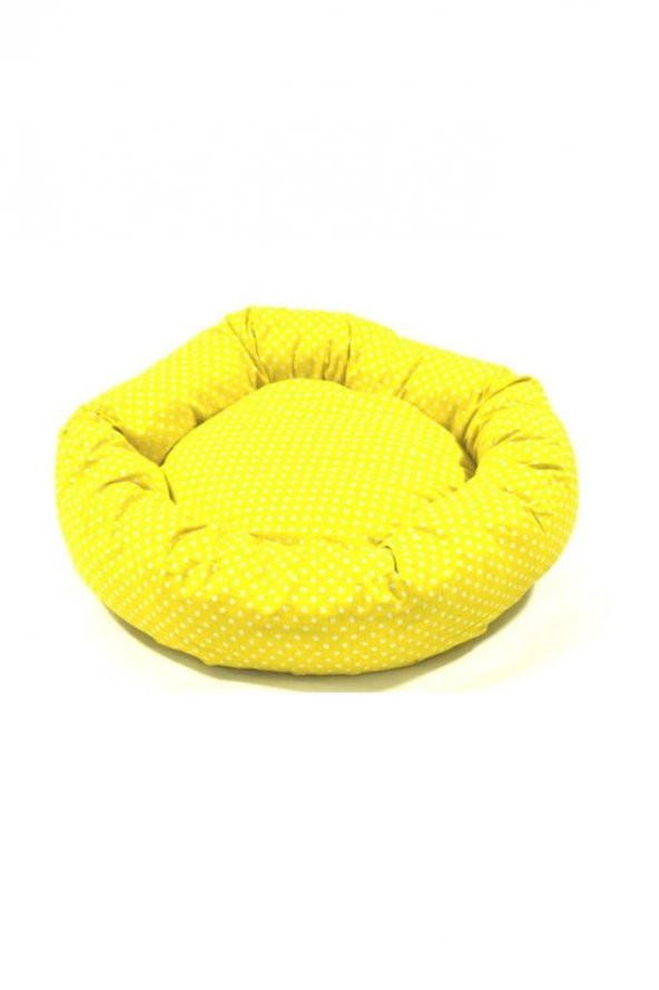 Yumuşak Puantiyeli Simit Kedi Köpek Yatağı Minderi - Sarı