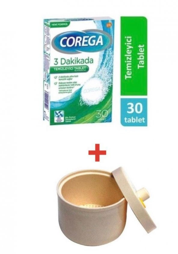 COREGA PROTEZ TEMİZLEYİCİ TABLET 30LU+DİŞ PROTEZ SAKLAMA KABI SÜZGEÇLİ